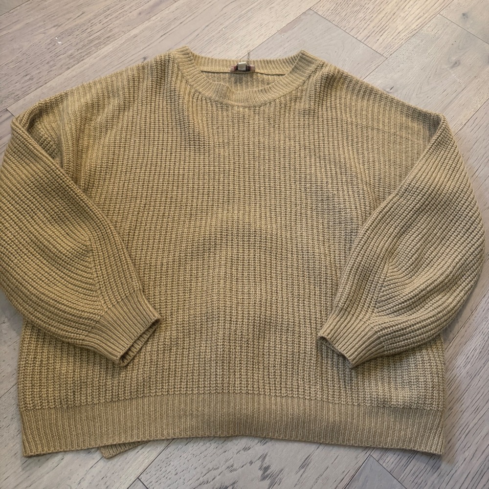 Andree by Unit Tan Chunky Ribbed Oversized Crewneck Sweater P19533 Plus Size 2X